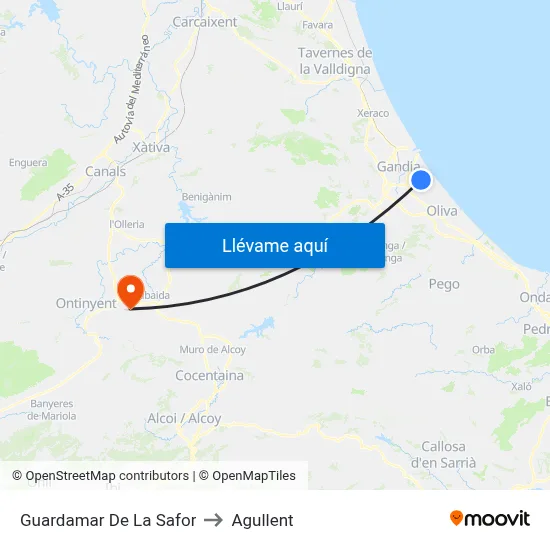 Guardamar De La Safor to Agullent map