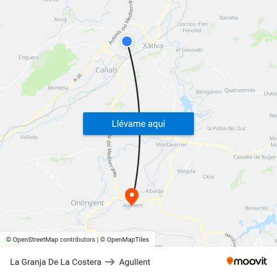 La Granja De La Costera to Agullent map