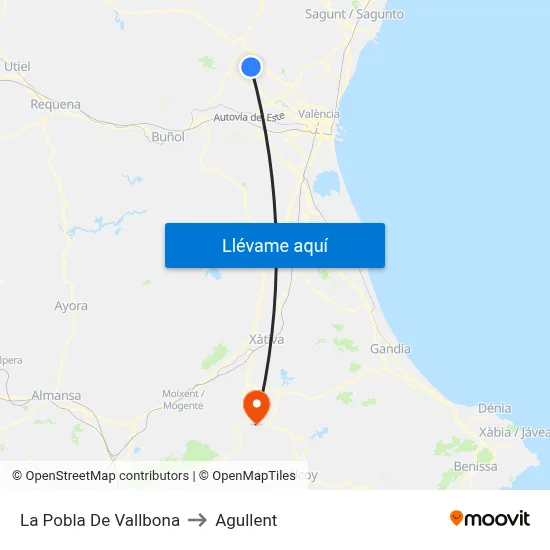 La Pobla De Vallbona to Agullent map