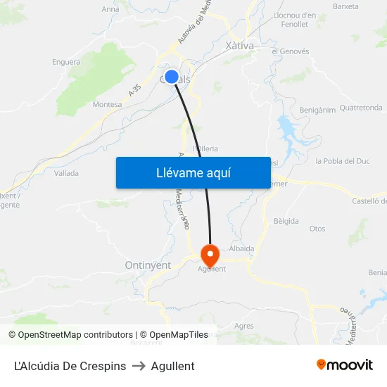 L'Alcúdia De Crespins to Agullent map