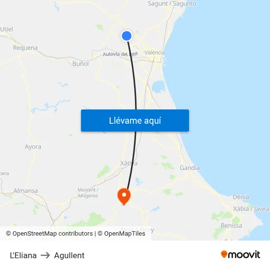 L'Eliana to Agullent map