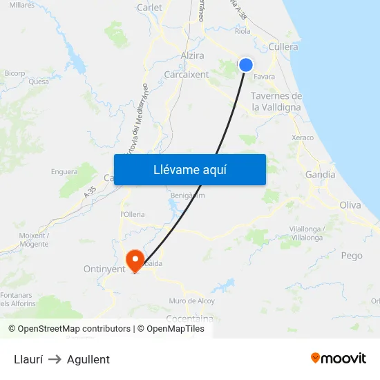 Llaurí to Agullent map