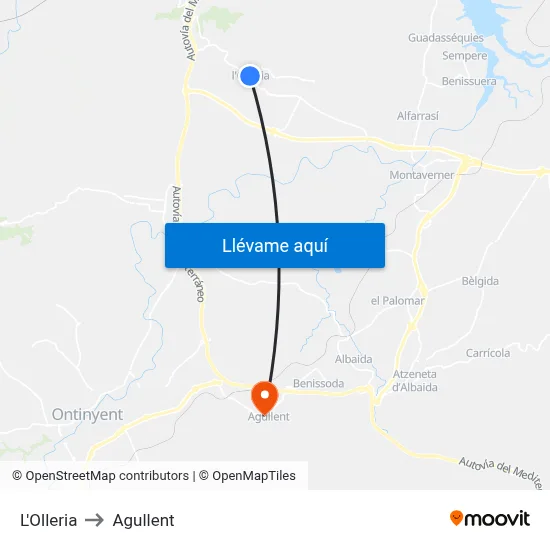 L'Olleria to Agullent map