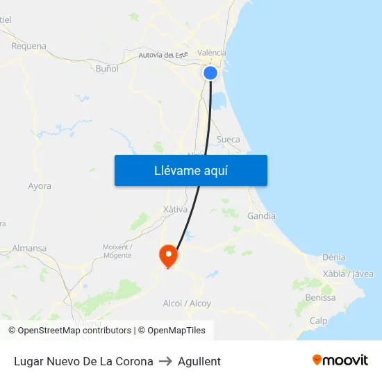 Lugar Nuevo De La Corona to Agullent map