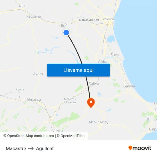 Macastre to Agullent map
