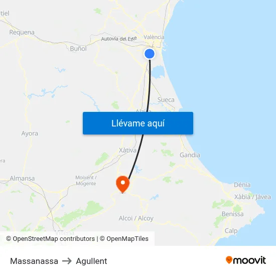 Massanassa to Agullent map
