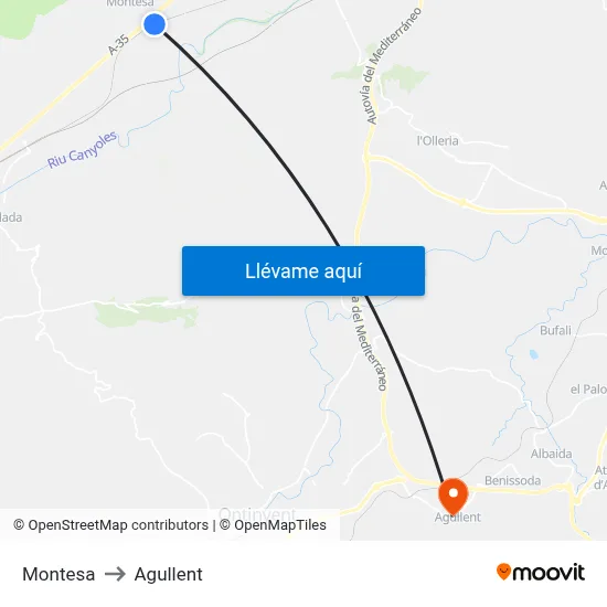 Montesa to Agullent map