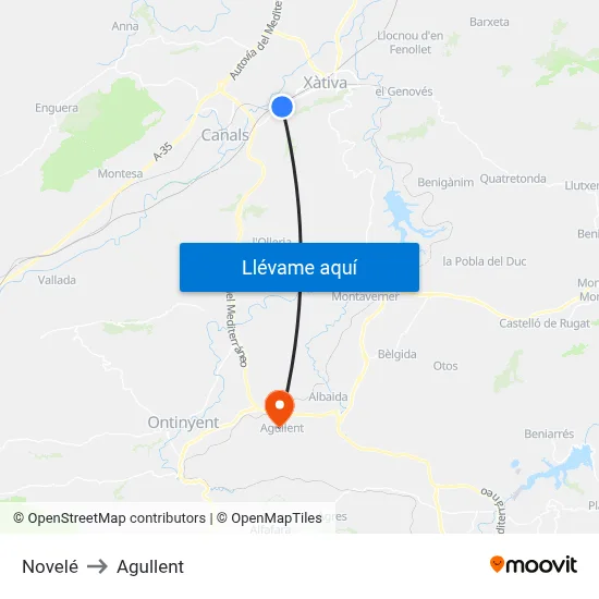 Novelé to Agullent map