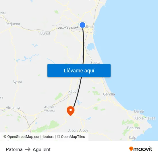 Paterna to Agullent map