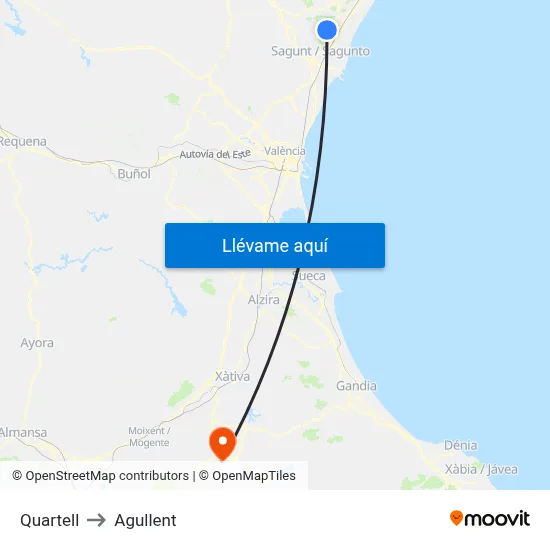 Quartell to Agullent map