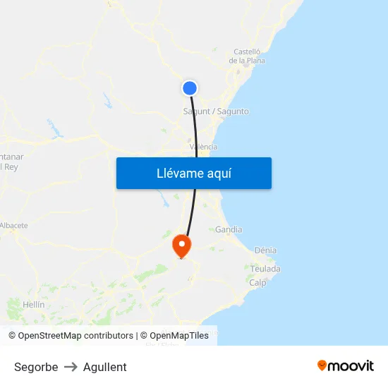 Segorbe to Agullent map