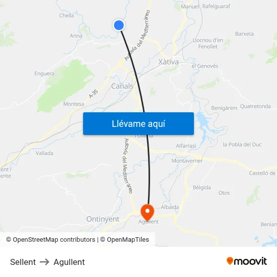 Sellent to Agullent map