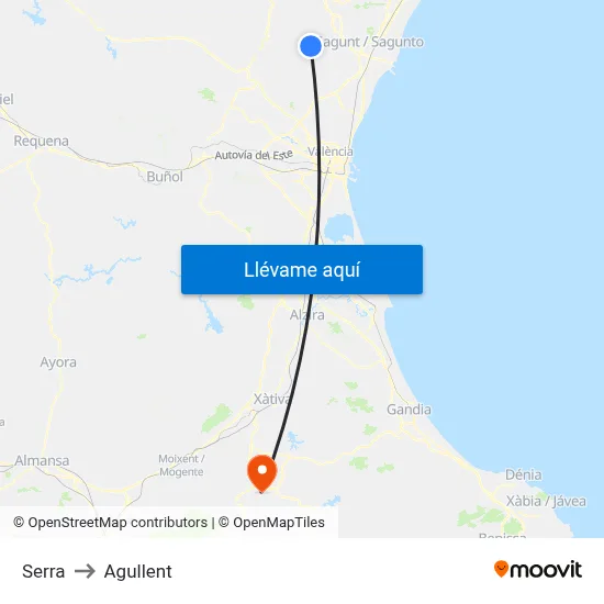 Serra to Agullent map