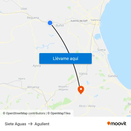 Siete Aguas to Agullent map