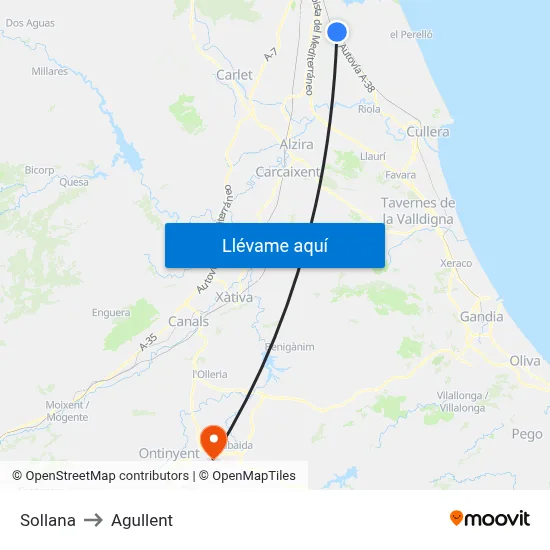 Sollana to Agullent map