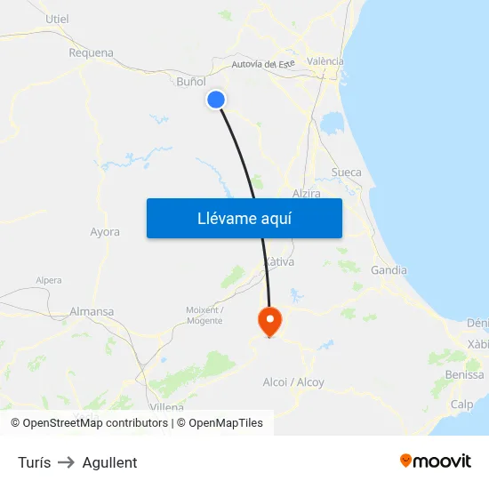 Turís to Agullent map