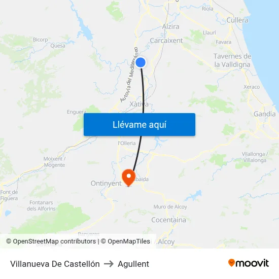 Villanueva De Castellón to Agullent map