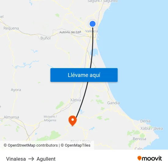 Vinalesa to Agullent map