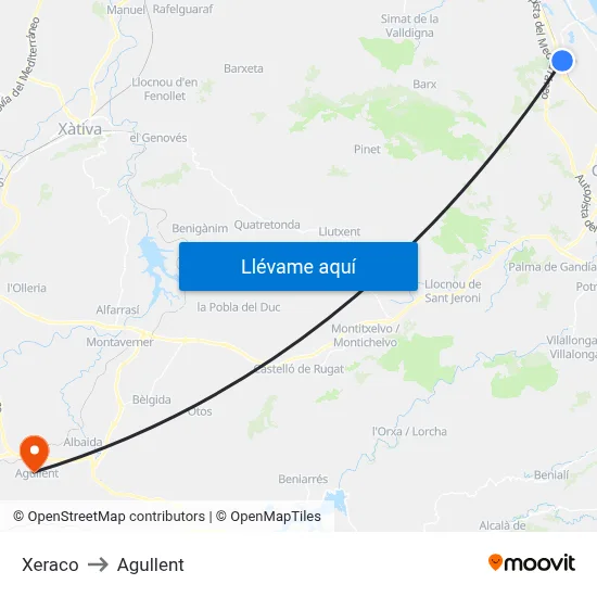 Xeraco to Agullent map