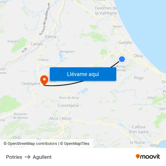 Potríes to Agullent map