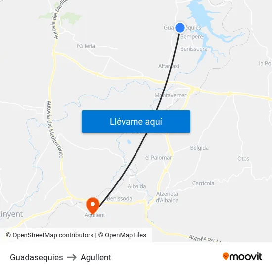 Guadasequies to Agullent map