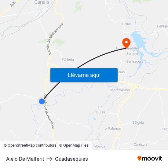 Aielo De Malferit to Guadasequies map