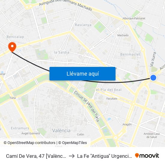Camí De Vera, 47 [València] to La Fe "Antigua" Urgencias map