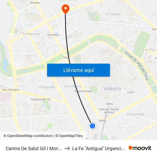 Centre De Salut Gil I Morte to La Fe "Antigua" Urgencias map