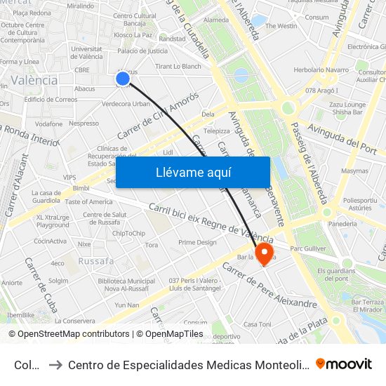 Colón to Centro de Especialidades Medicas Monteolivete map