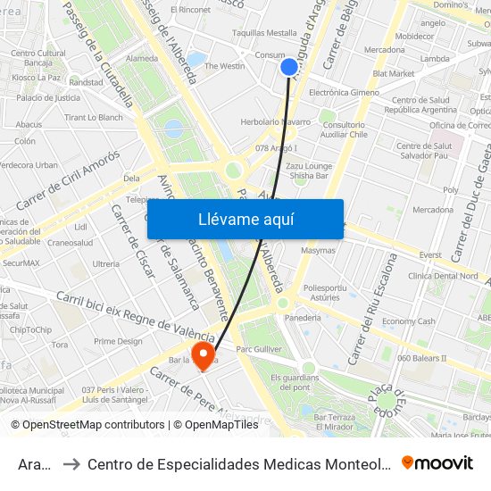 Aragó to Centro de Especialidades Medicas Monteolivete map