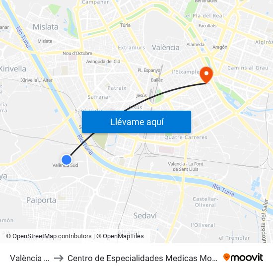 València Sud to Centro de Especialidades Medicas Monteolivete map