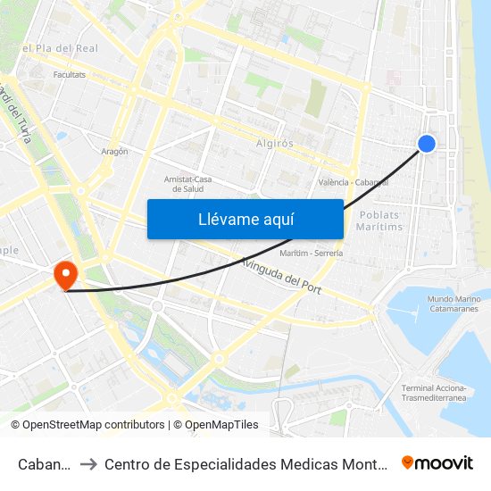 Cabanyal to Centro de Especialidades Medicas Monteolivete map