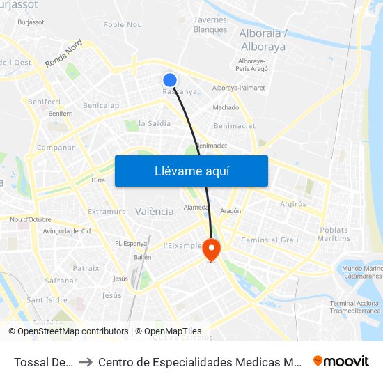 Tossal Del Rei to Centro de Especialidades Medicas Monteolivete map