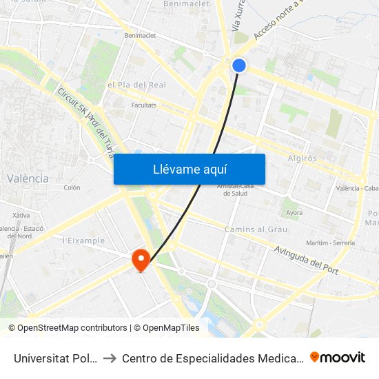 Universitat Politècnica to Centro de Especialidades Medicas Monteolivete map