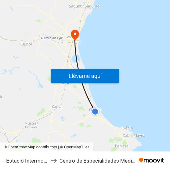 Estació Intermodal Gandia to Centro de Especialidades Medicas Monteolivete map