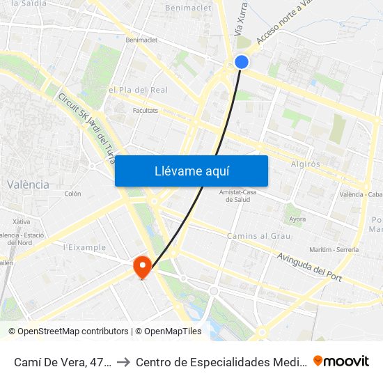 Camí De Vera, 47 [València] to Centro de Especialidades Medicas Monteolivete map