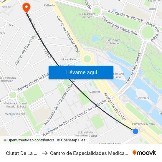 Ciutat De La Justícia to Centro de Especialidades Medicas Monteolivete map