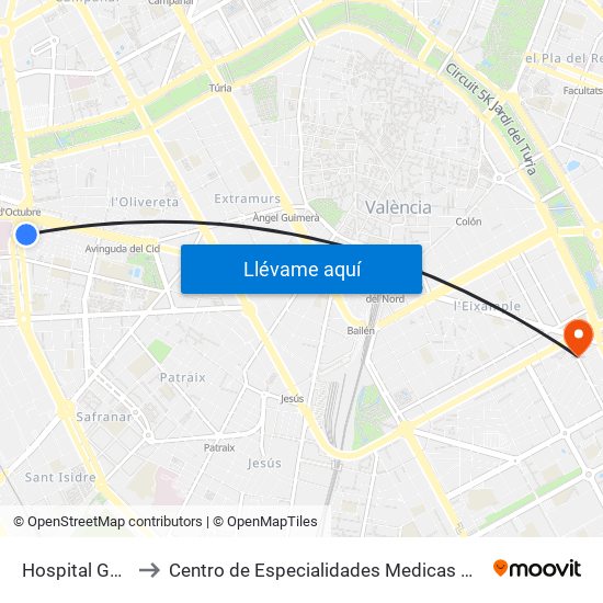 Hospital General to Centro de Especialidades Medicas Monteolivete map