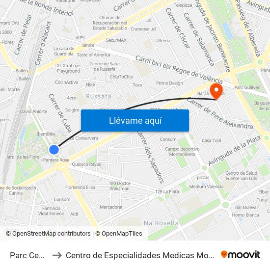 Parc Central to Centro de Especialidades Medicas Monteolivete map