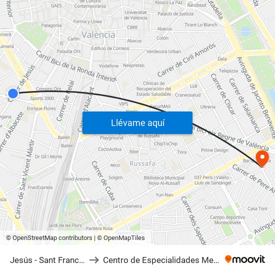 Jesús - Sant Francesc De Borja to Centro de Especialidades Medicas Monteolivete map