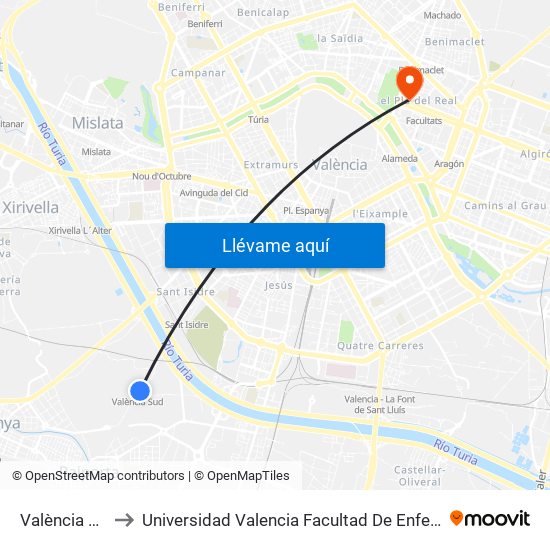 València Sud to Universidad Valencia Facultad De Enfermeria map