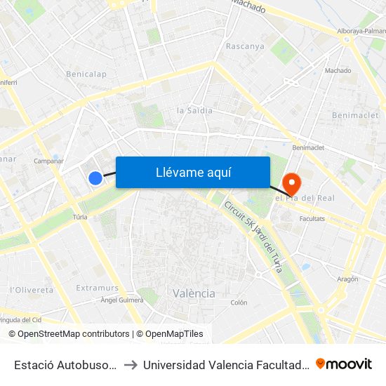 Estació Autobusos València to Universidad Valencia Facultad De Enfermeria map