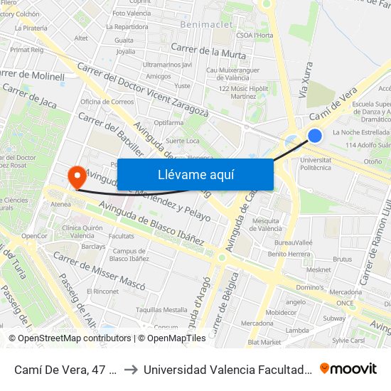 Camí De Vera, 47 [València] to Universidad Valencia Facultad De Enfermeria map