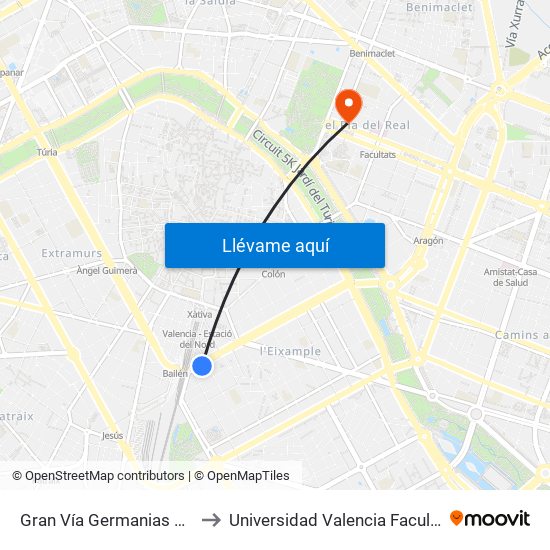 Gran Vía Germanias Nº 41 [València] to Universidad Valencia Facultad De Enfermeria map
