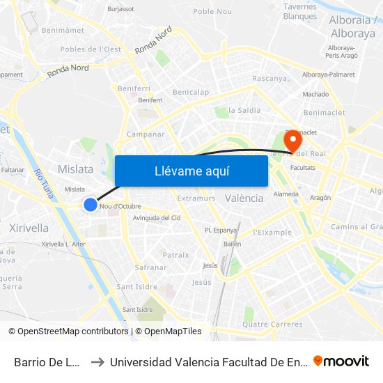 Barrio De La Luz to Universidad Valencia Facultad De Enfermeria map
