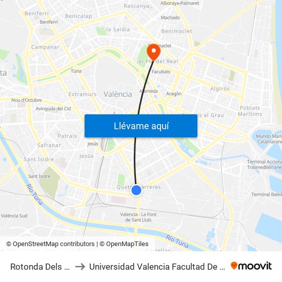 Rotonda Dels Hams to Universidad Valencia Facultad De Enfermeria map