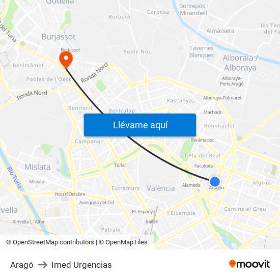 Aragó to Imed Urgencias map