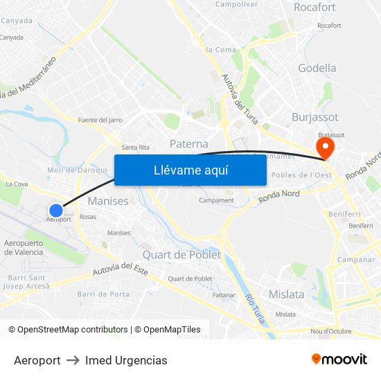 Aeroport to Imed Urgencias map