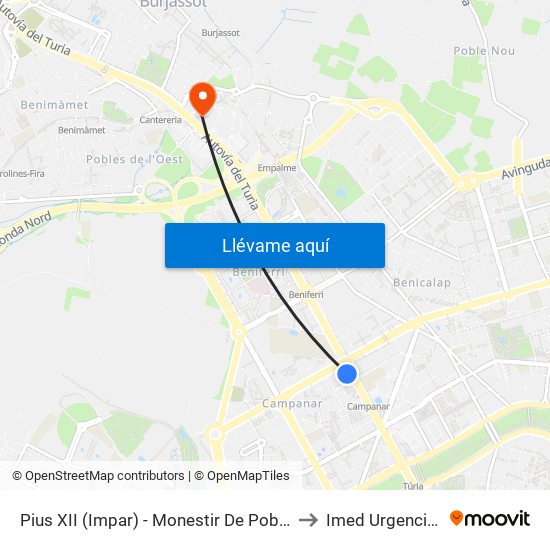 Pius XII (Impar) - Monestir De Poblet to Imed Urgencias map