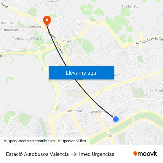 Estació Autobusos València to Imed Urgencias map